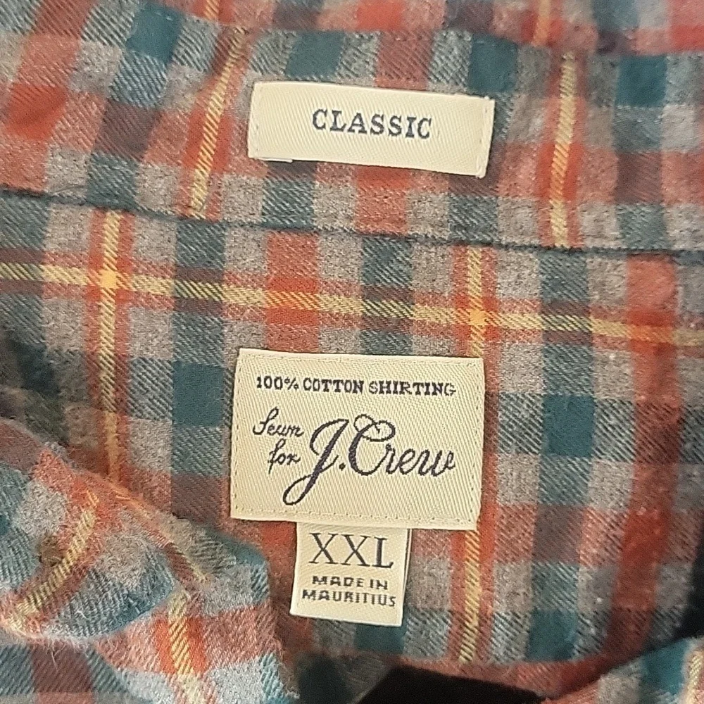 AB470 J. Crew plaid flannel button down men's shirt orange gray XXL